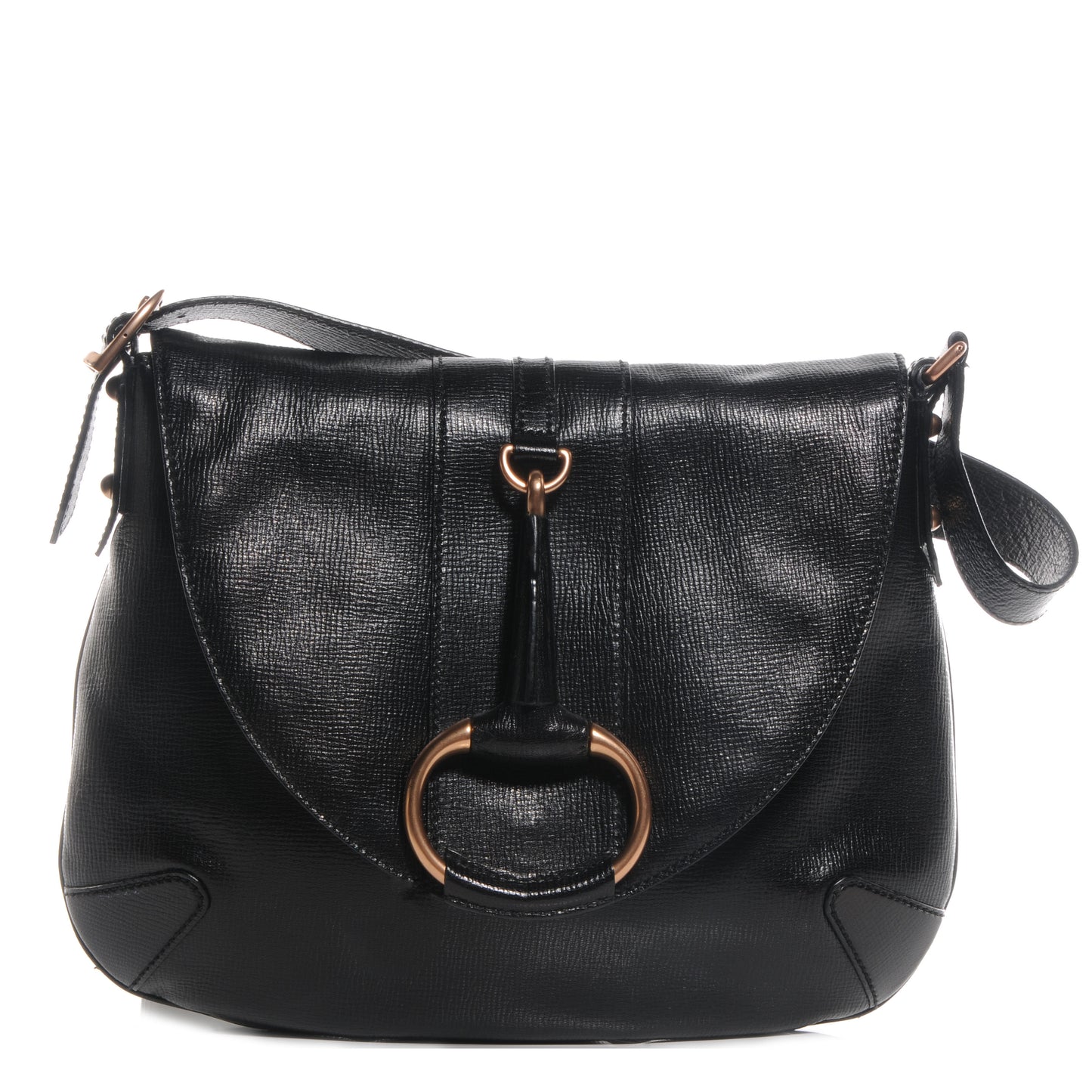 Leather Horsebit Flap Bag Black