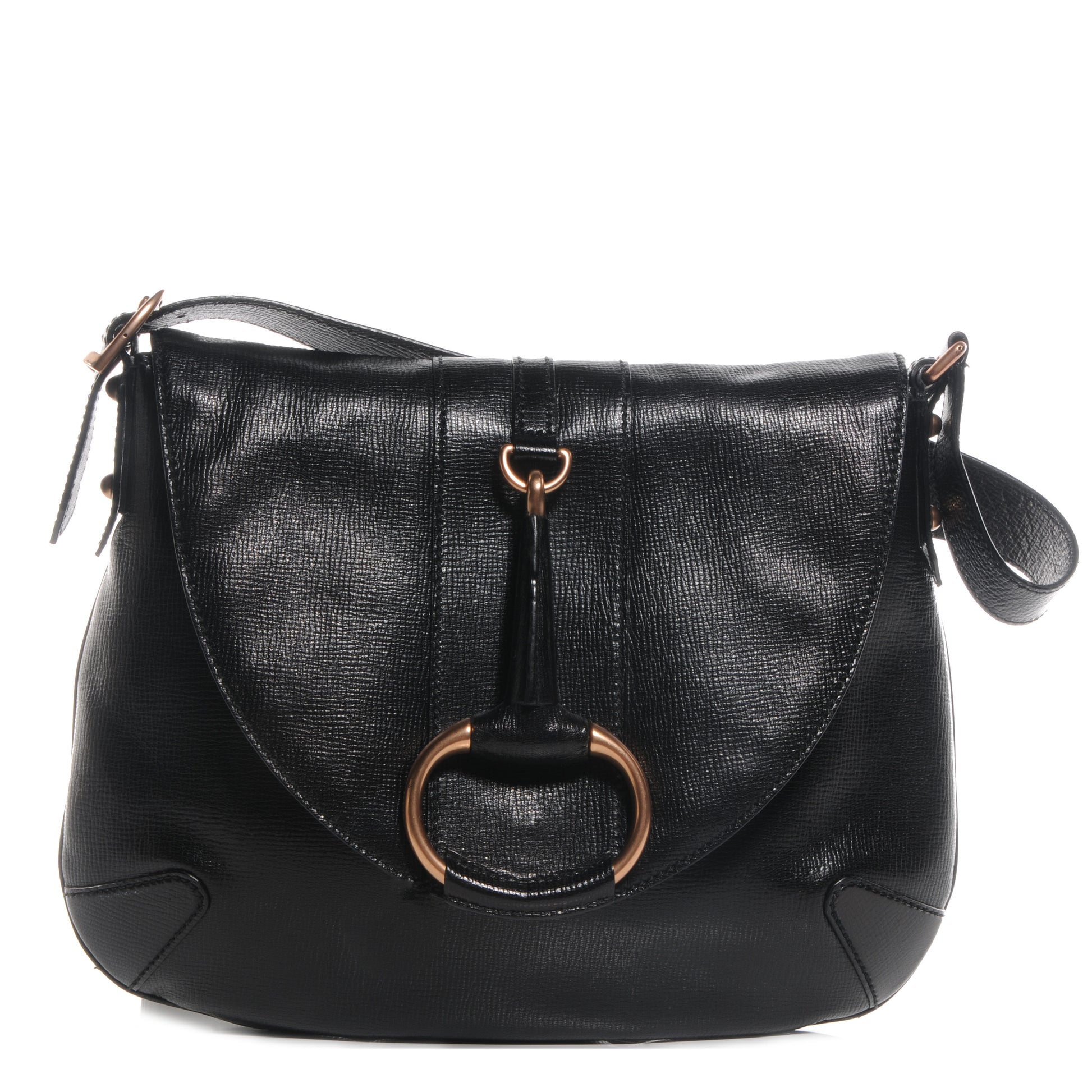 Gucci Leather Horsebit Flap Bag Black 1 of 7