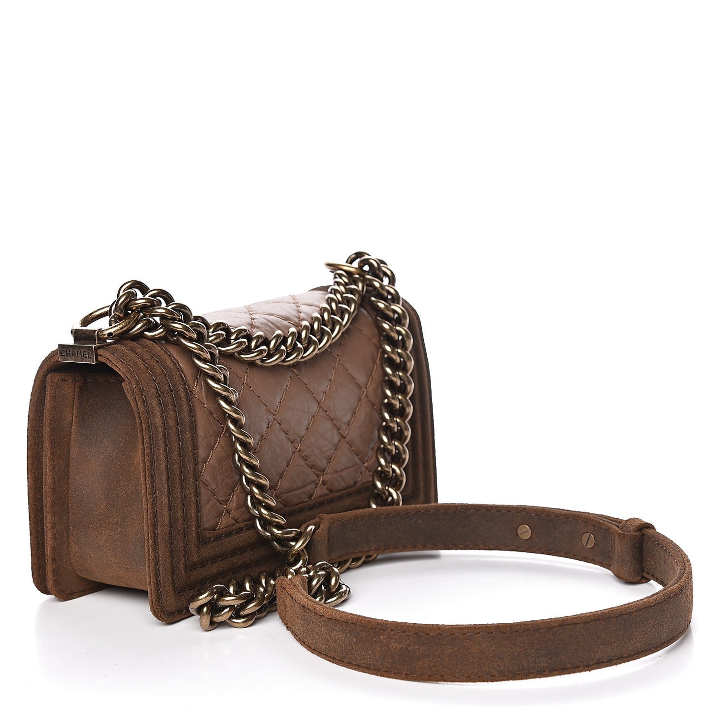 Aged Calfskin Nubuck Quilted Small Boy Flap Light Brown