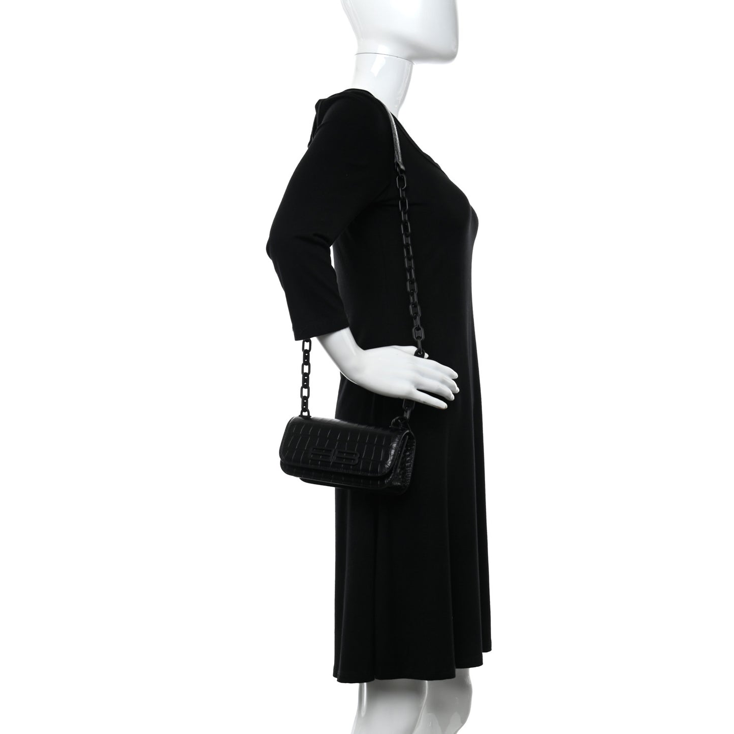 Extra Supple Calfskin Crocodile Embossed Gossip Chain Bag XS Black