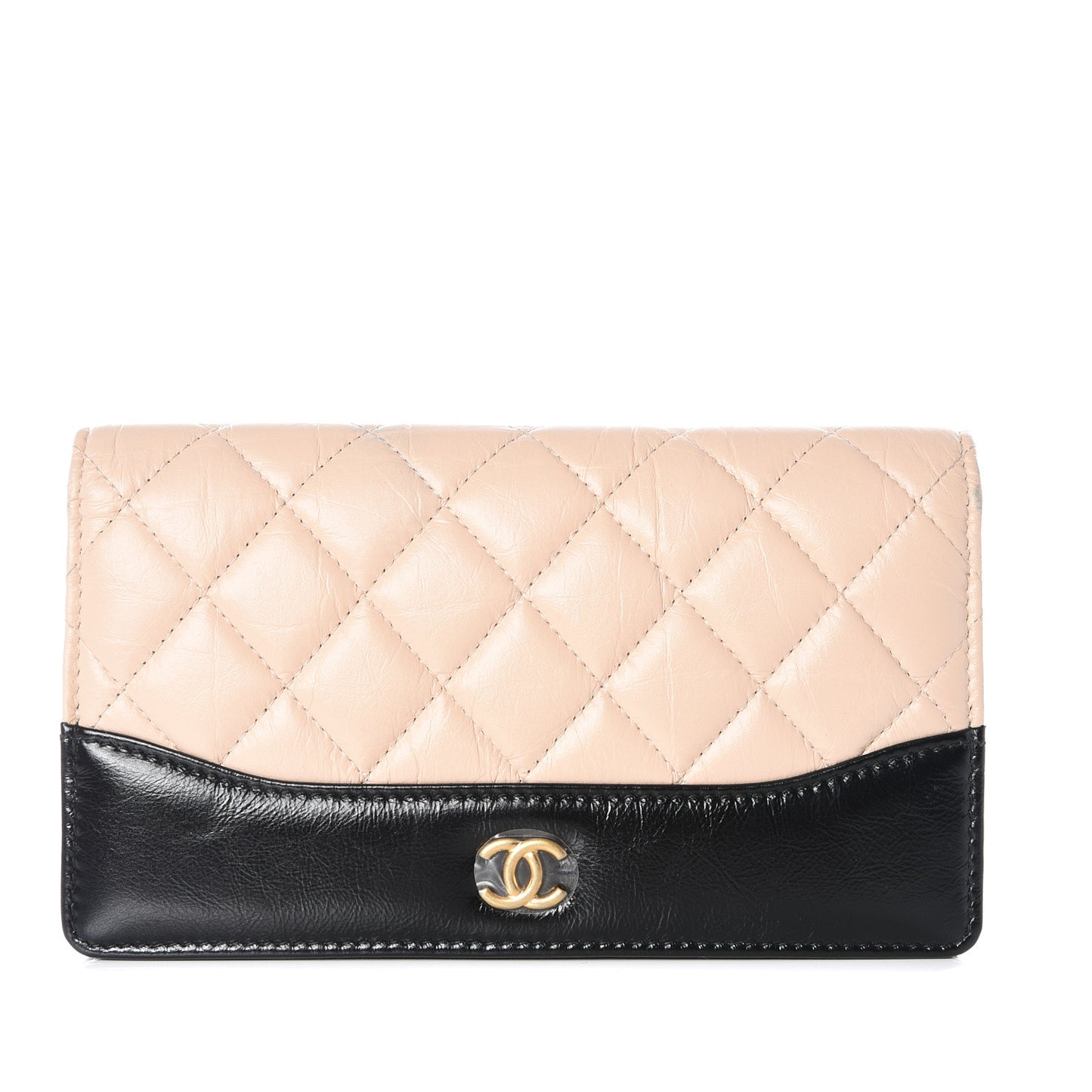 Aged Calfskin Quilted Gabrielle Yen Wallet Beige Black