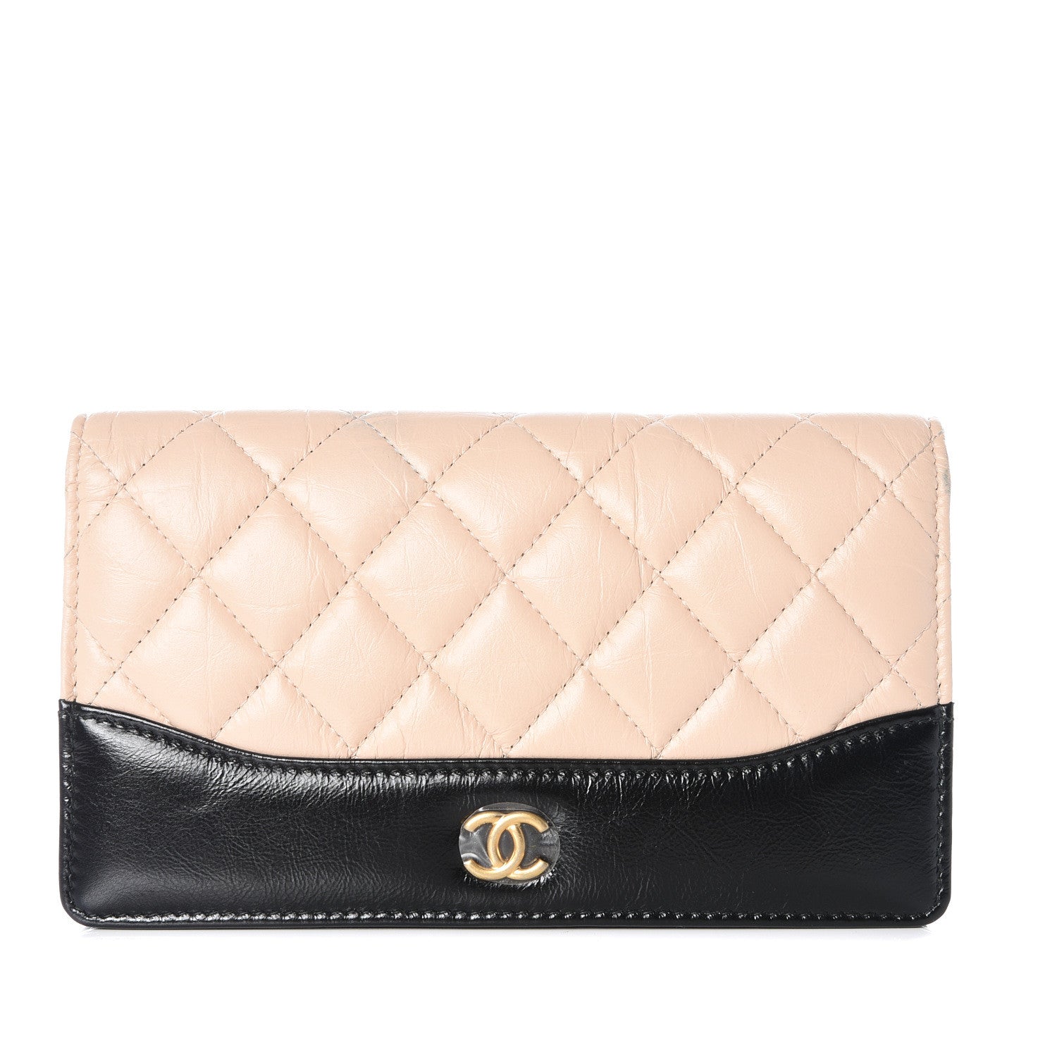 Chanel Aged Calfskin Quilted Gabrielle Yen Wallet Beige Black 1 of 10