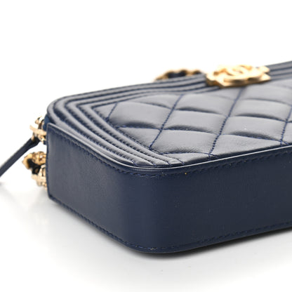 Chanel Lambskin Quilted Small Boy Clutch With Chain Navy 8 of 9