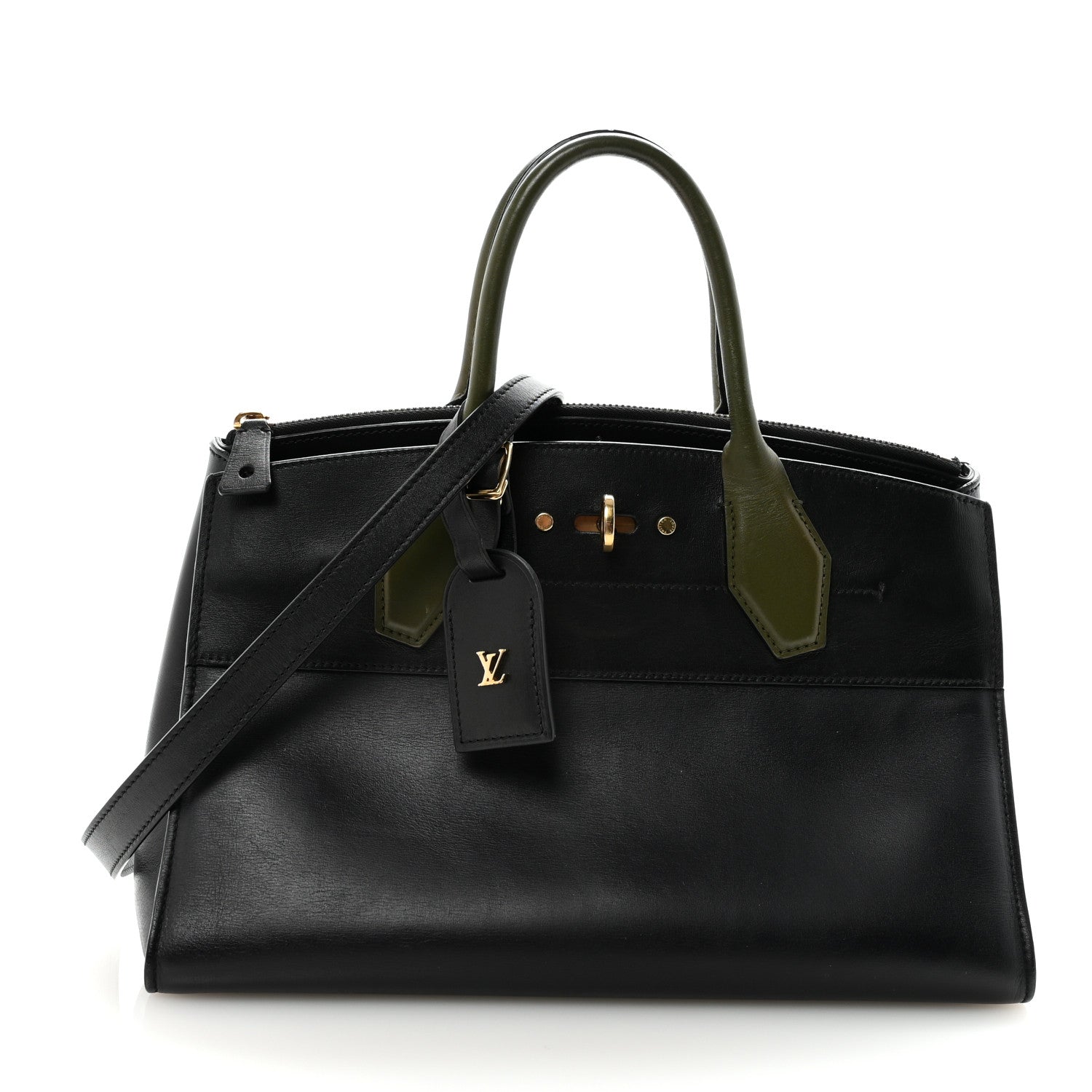 Louis Vuitton Calfskin City Steamer EW Kaki Blue Black 1 of 9