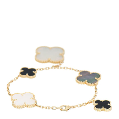 Van Cleef & Arpels 18K Yellow Gold Grey Mother of Pearl Black Onyx 5 Motifs Magic Alhambra Bracelet 2 of 3