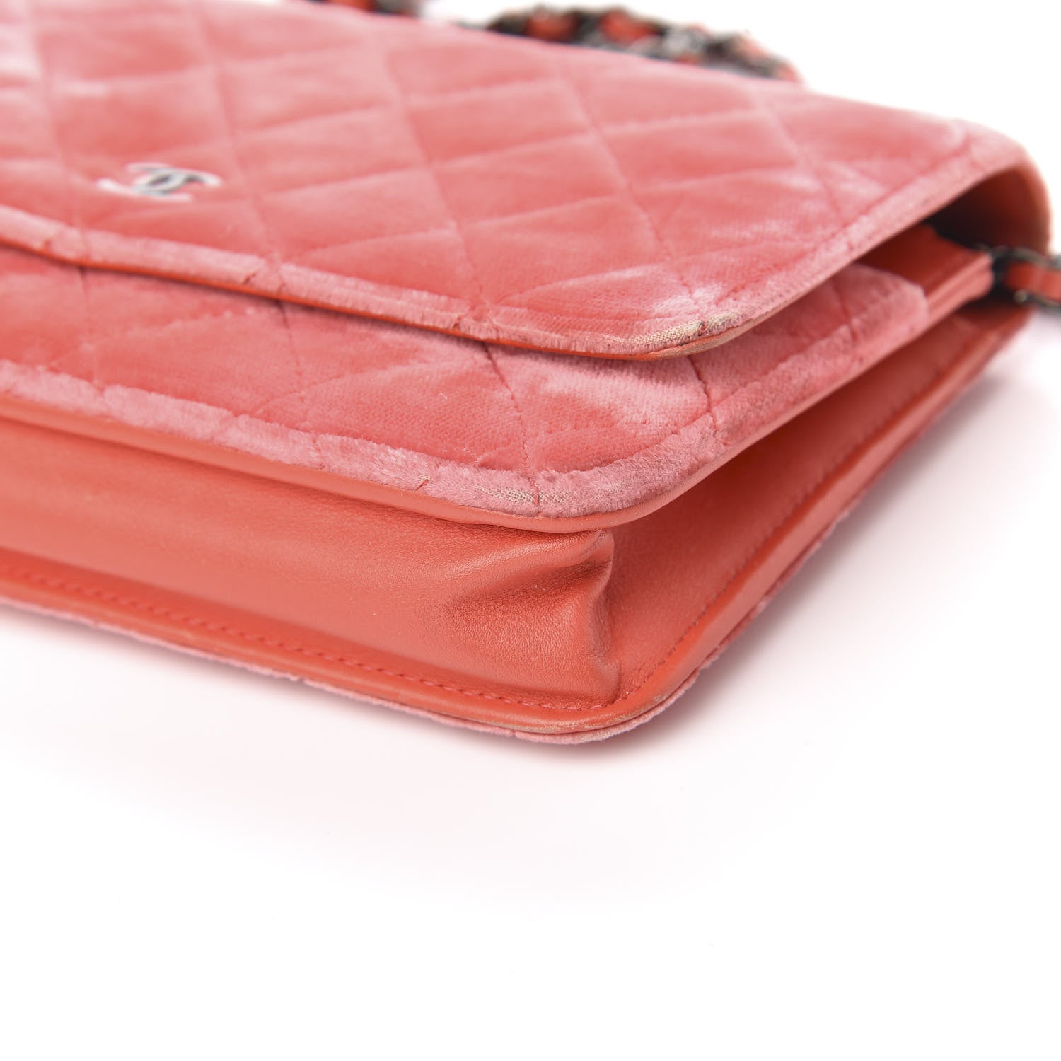 Chanel Velvet Classic Quilted Wallet On Chain WOC Coral 14 of 18