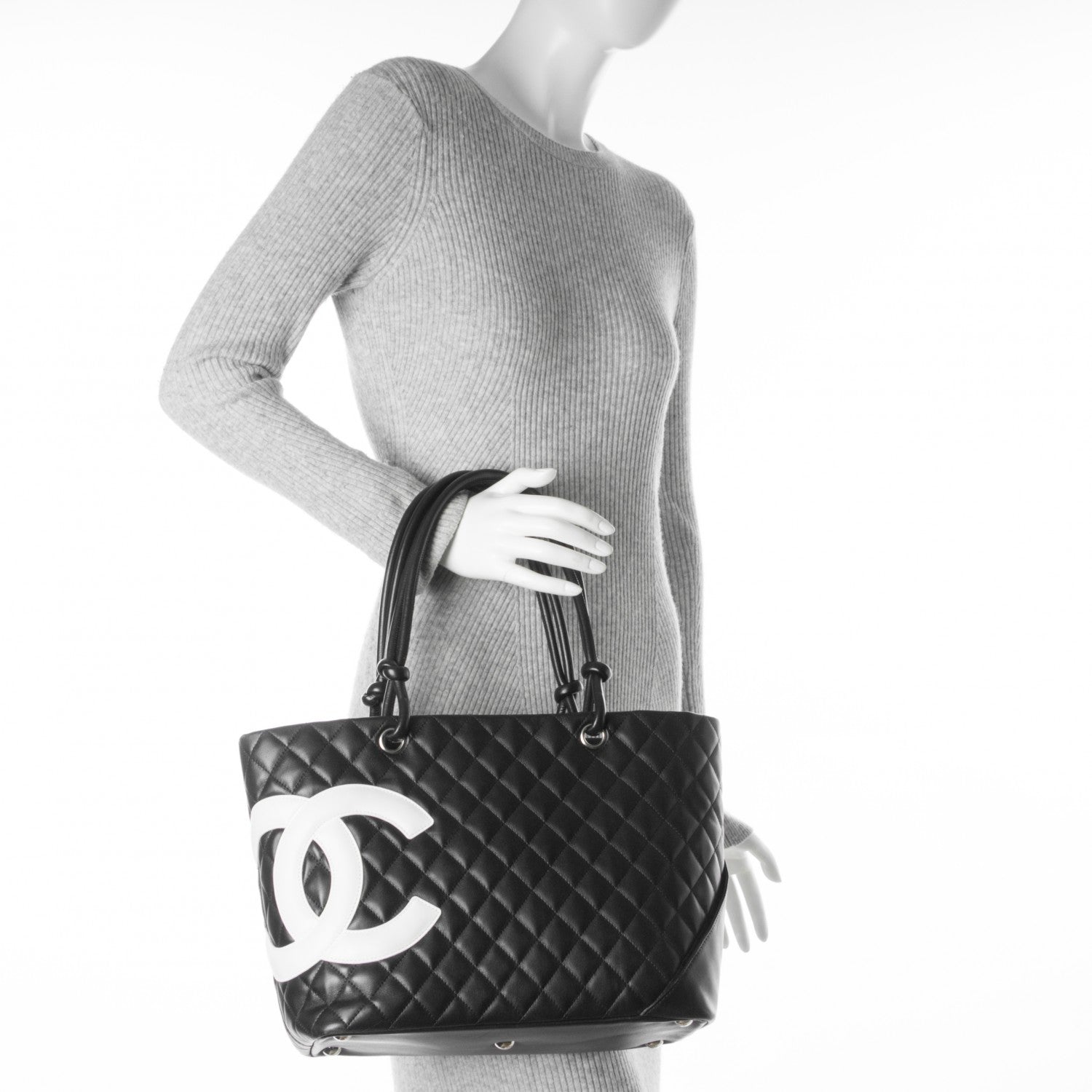 Chanel Calfskin Quilted Large Cambon Tote Black White 2 of 7