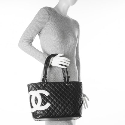 Chanel Calfskin Quilted Large Cambon Tote Black White 2 of 7