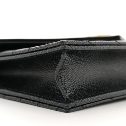 Saint Laurent Grain De Poudre Matelasse Chevron Monogram Envelope Chain Wallet Black 8 of 9