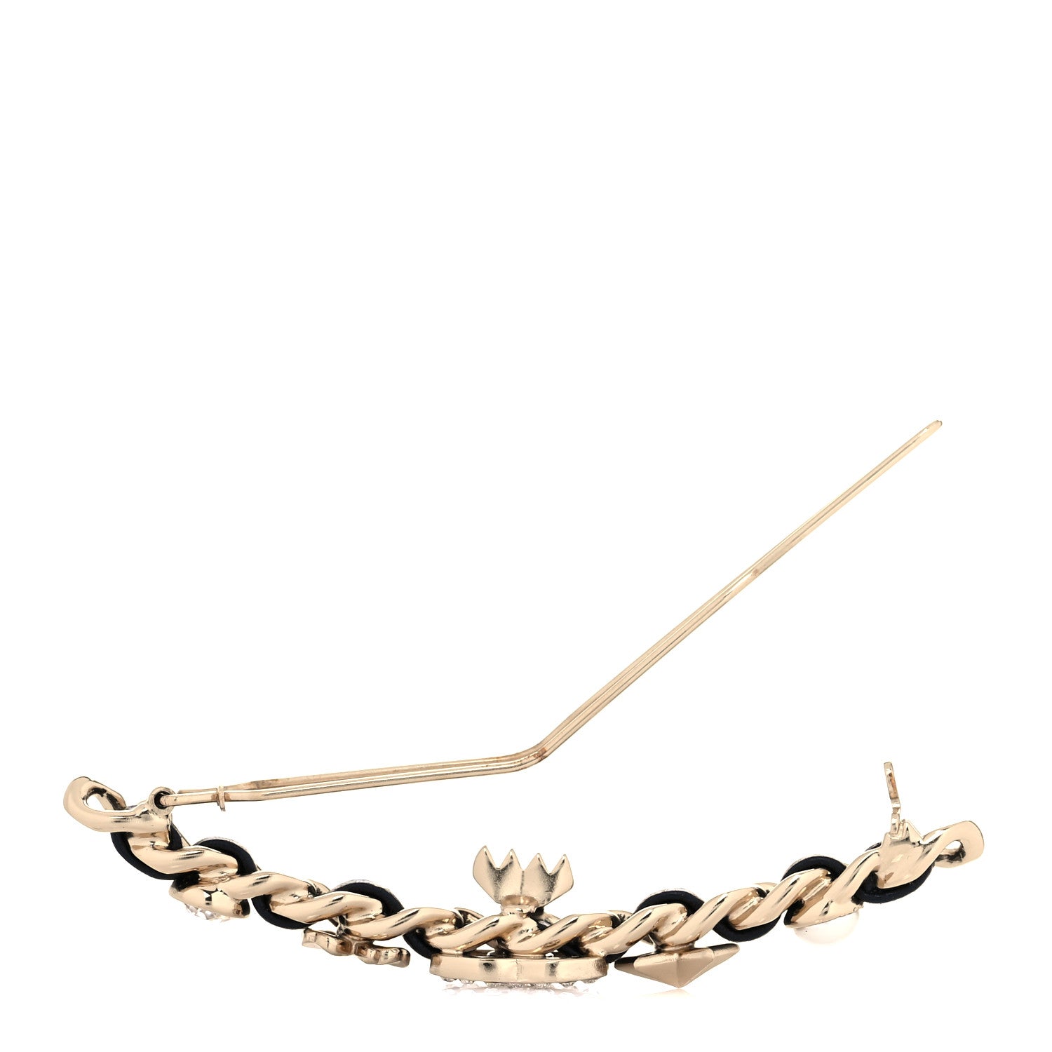 Chanel Lambskin Pearl Crystal CC Sergeant Hair Clip Barrette Gold 3 of 5
