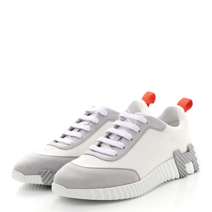 Hermes Technical Canvas Suede Goatskin Bouncing Sneakers 37 White Multicolor 3 of 9