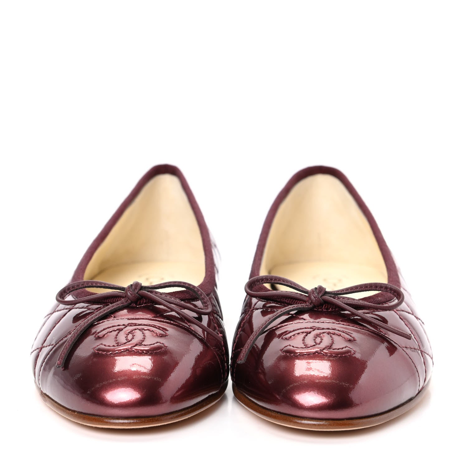 Chanel Patent Quilted Cap Toe CC Ballerina Flats 37.5 Rose Fonce 2 of 11