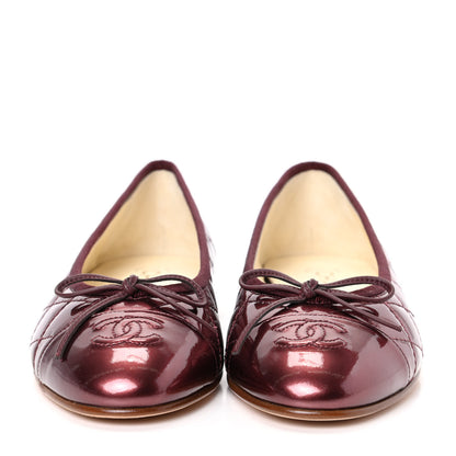 Chanel Patent Quilted Cap Toe CC Ballerina Flats 37.5 Rose Fonce 2 of 11