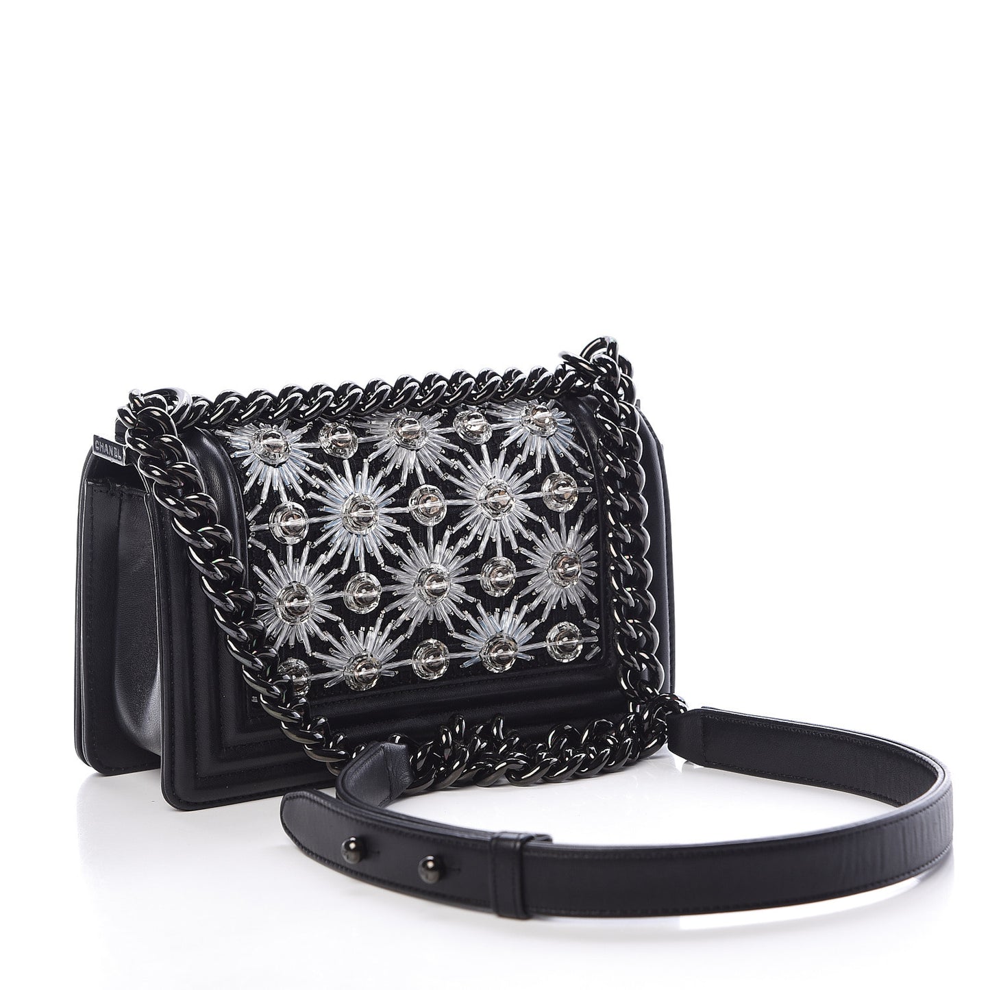 Lambskin Satin LED Metal Small Boy Flap Black