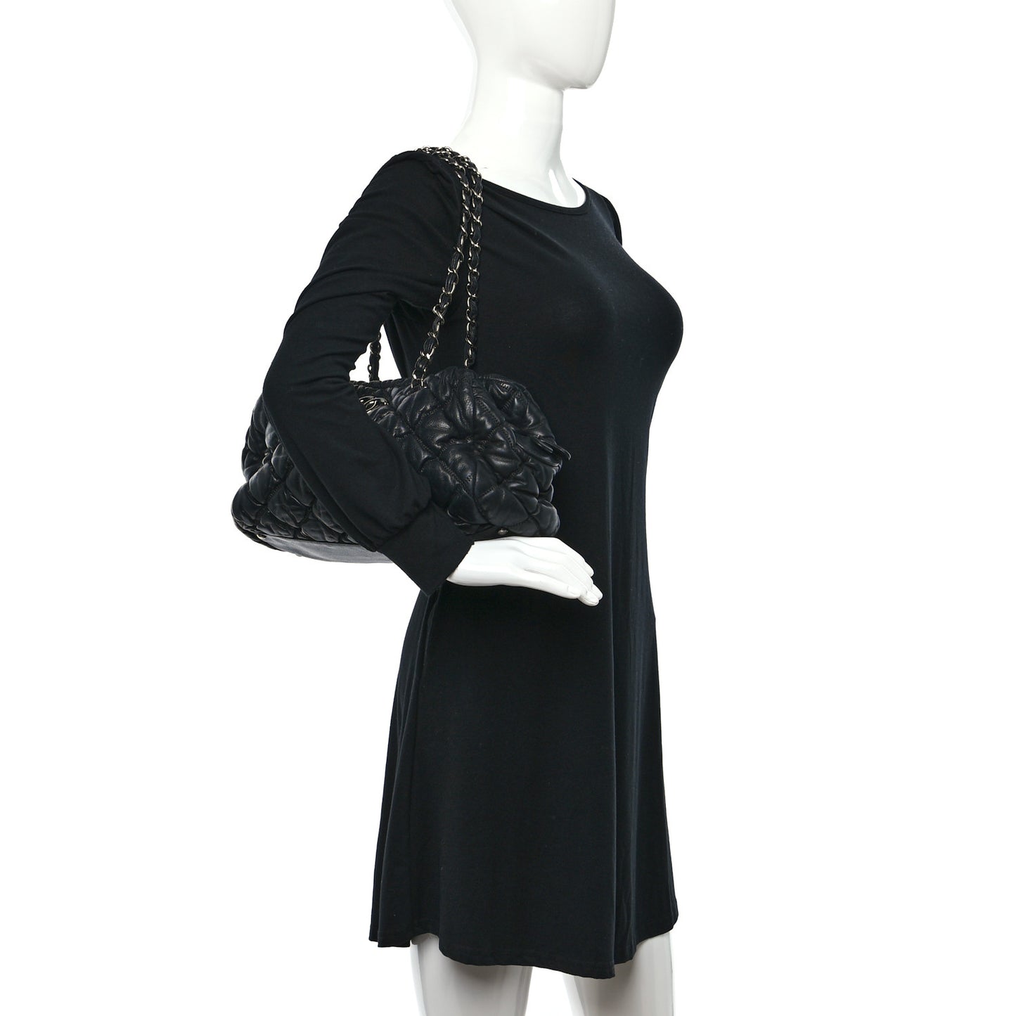 Calfskin Bubble Quilt Bowler Black