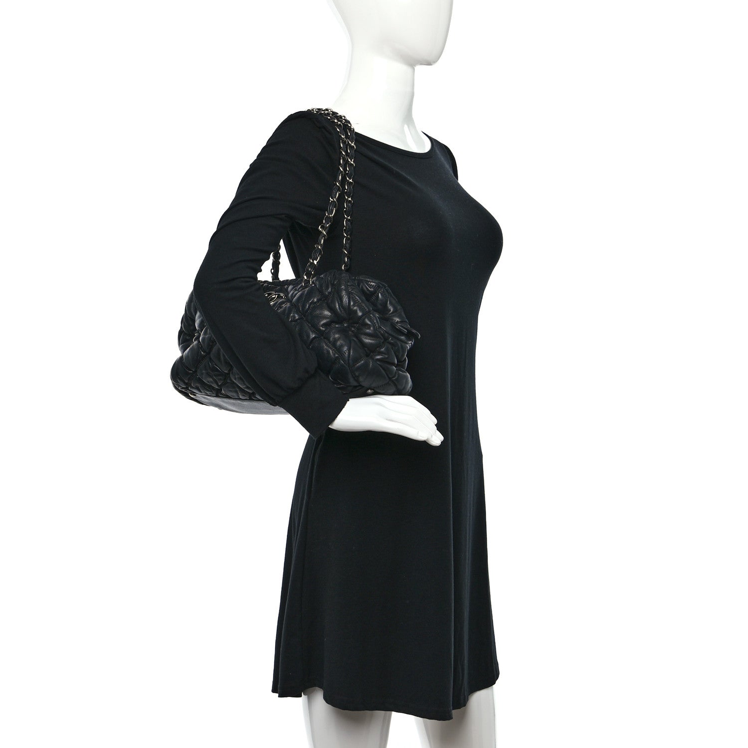Chanel Calfskin Bubble Quilt Bowler Black 2 of 12