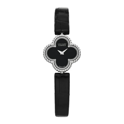 Van Cleef & Arpels 18K White Gold Alligator Diamond Bezel 23mm Sweet Alhambra Quartz Watch Black 1 of 5