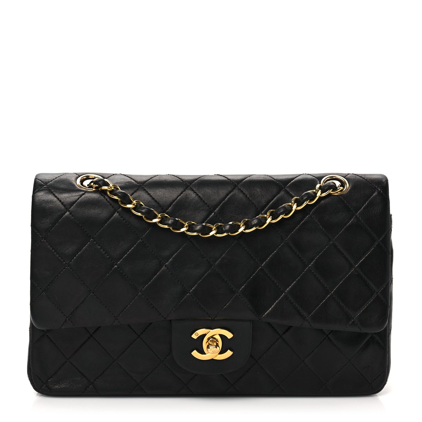 Lambskin Quilted Medium Double Flap Black
