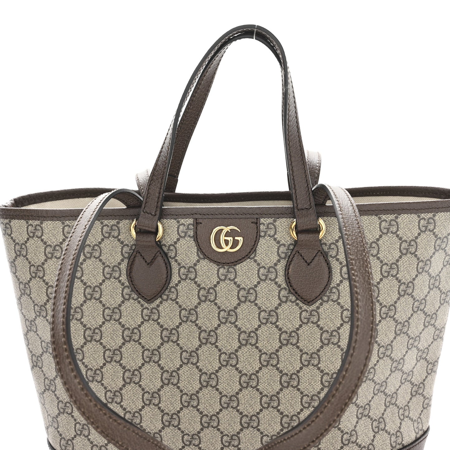 GG Supreme Monogram Textured Calfskin Small Ophidia Shoulder Tote Bag Beige Ebony New Acero