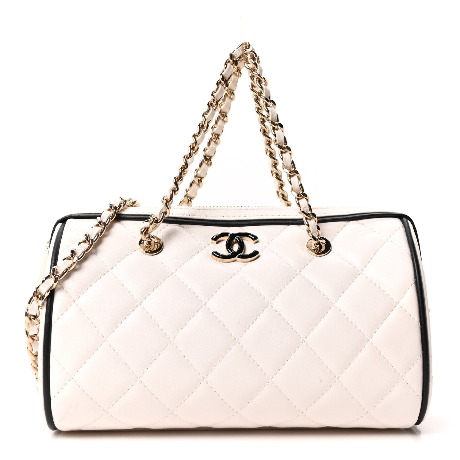 Chanel Lambskin Quilted Barrel Clutch With Chain White 1 of 11