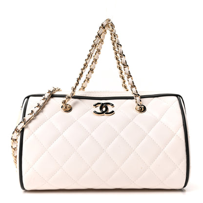Chanel Lambskin Quilted Barrel Clutch With Chain White 1 of 11