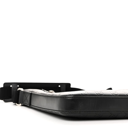 Gucci Guccissima Signature Medium Flat Messenger Bag Black 9 of 10