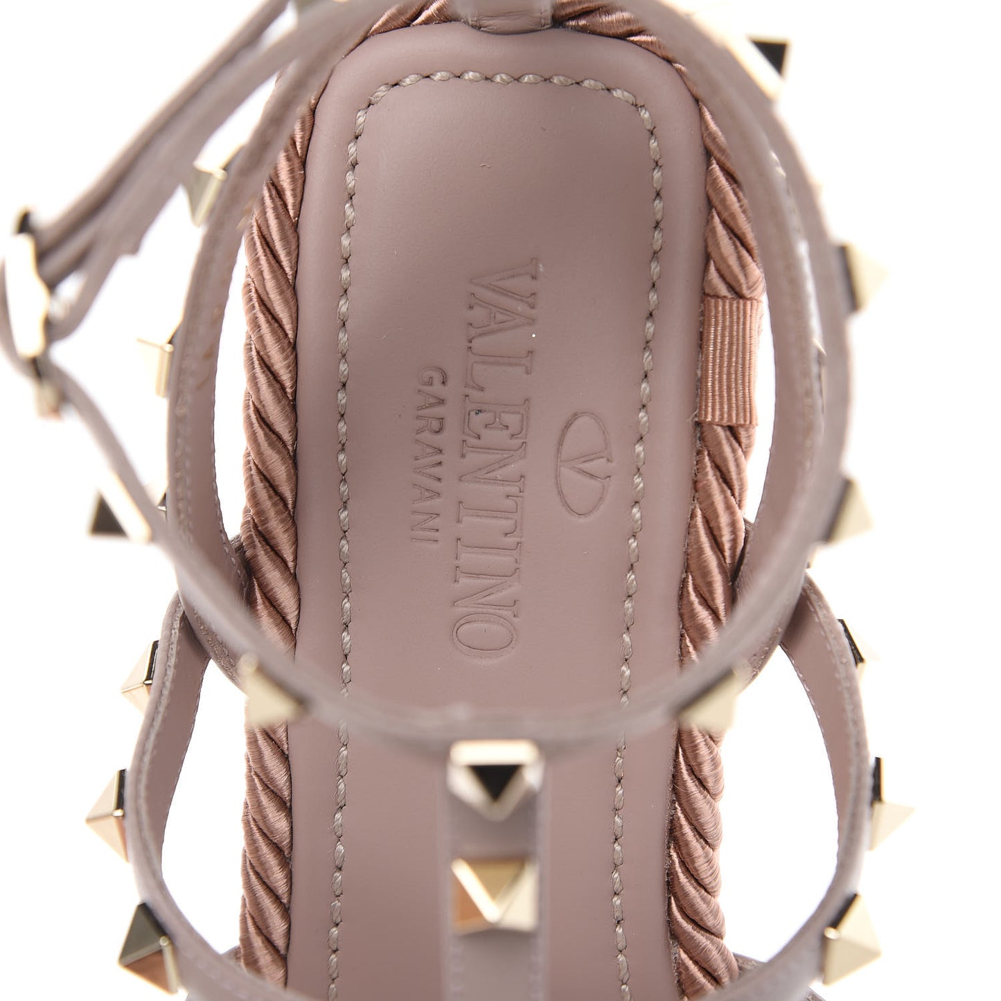 Calfskin Rockstud Ankle Strap Torchon Espadrille Caged 25/95mm Wedge Sandals 38 Poudre