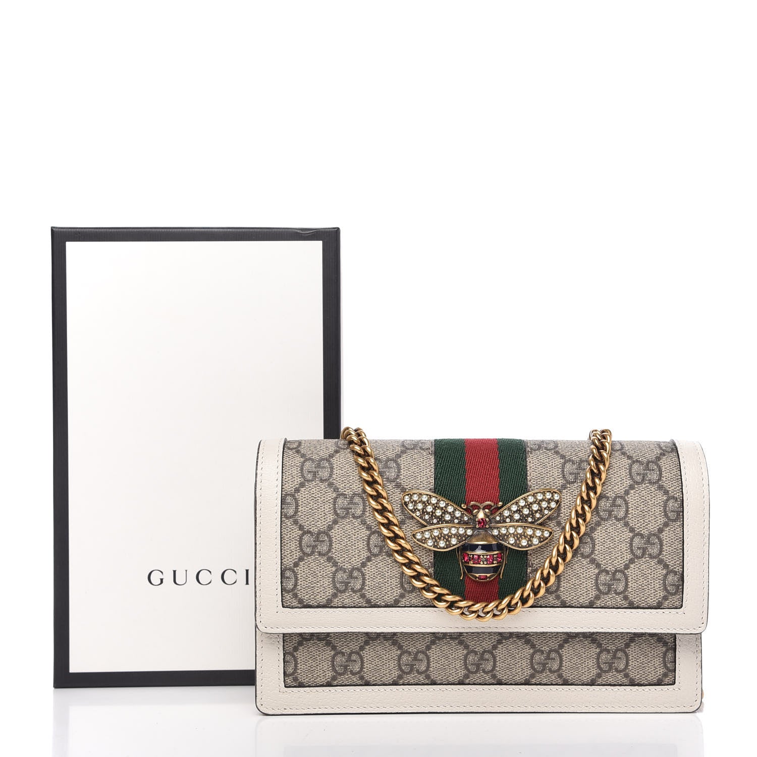 Gucci GG Supreme Monogram Web Queen Margaret Chain Wallet White 9 of 9