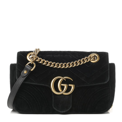 Gucci Velvet Matelasse Mini GG Marmont Shoulder Bag Black 1 of 17