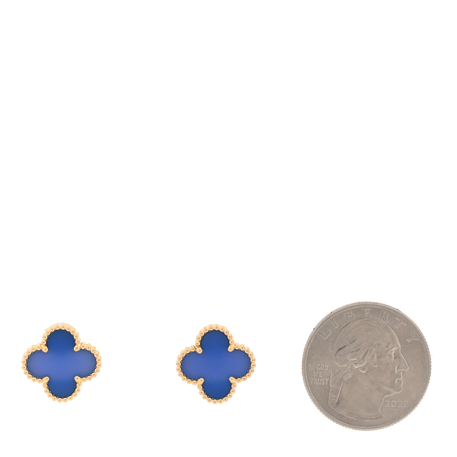 Van Cleef & Arpels 18K Yellow Gold Blue Agate Vintage Alhambra Earrings 2 of 4