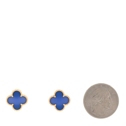 Van Cleef & Arpels 18K Yellow Gold Blue Agate Vintage Alhambra Earrings 2 of 4