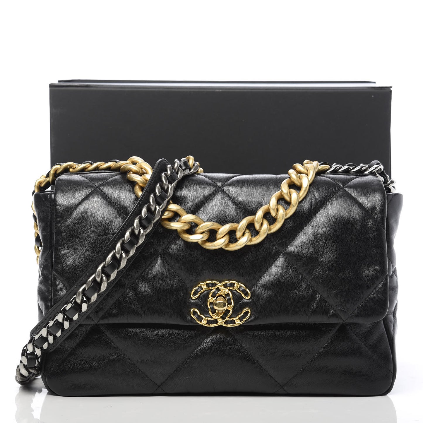 Goatskin Quilted Large 19 Flap Black