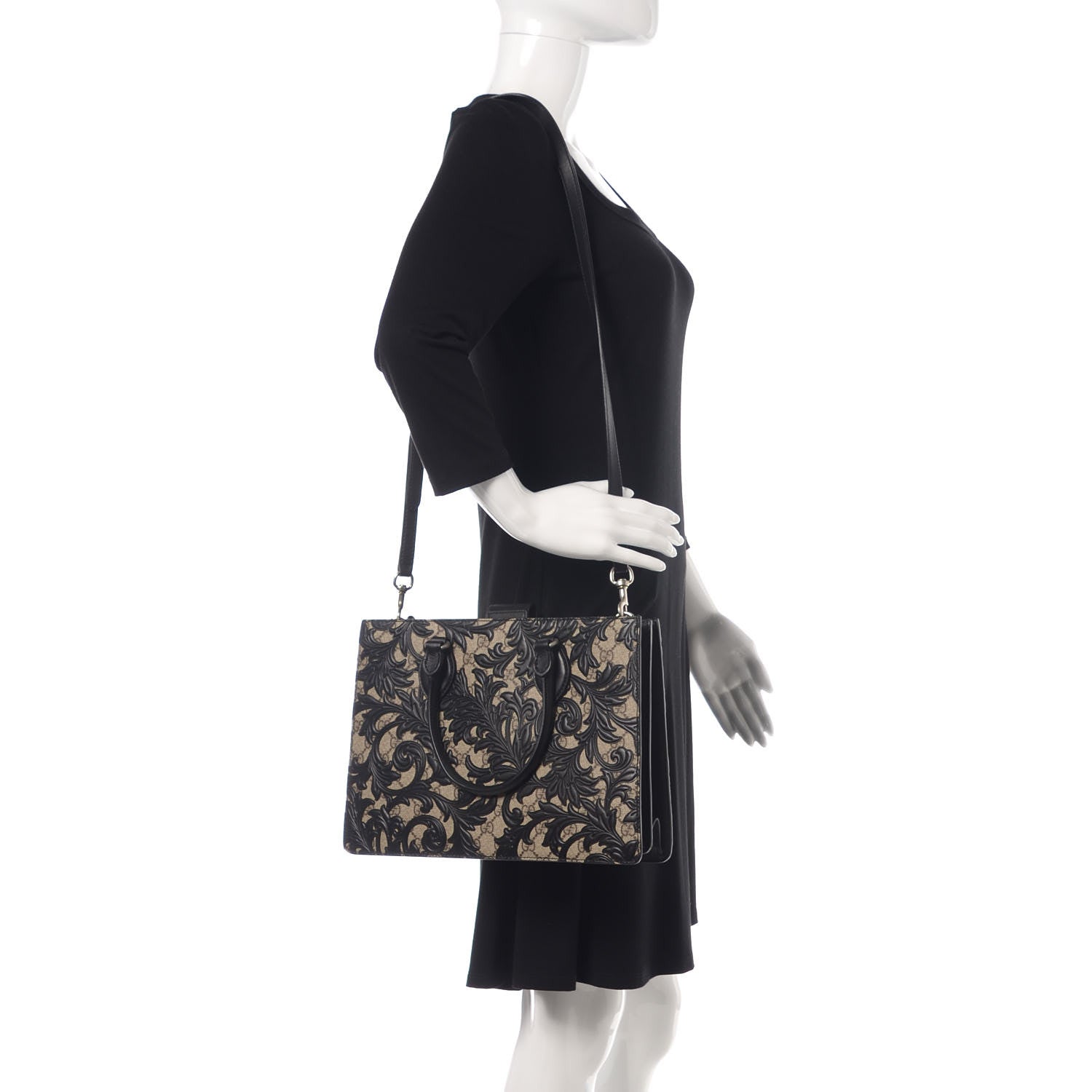 Gucci GG Supreme Monogram Arabesque Small Top Handle Bag Beige Black 2 of 9