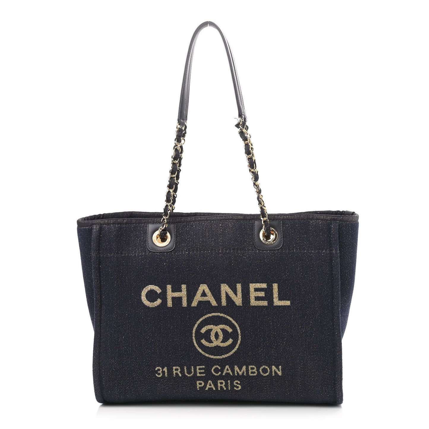 Lurex Canvas Small Deauville Tote Navy Blue Gold