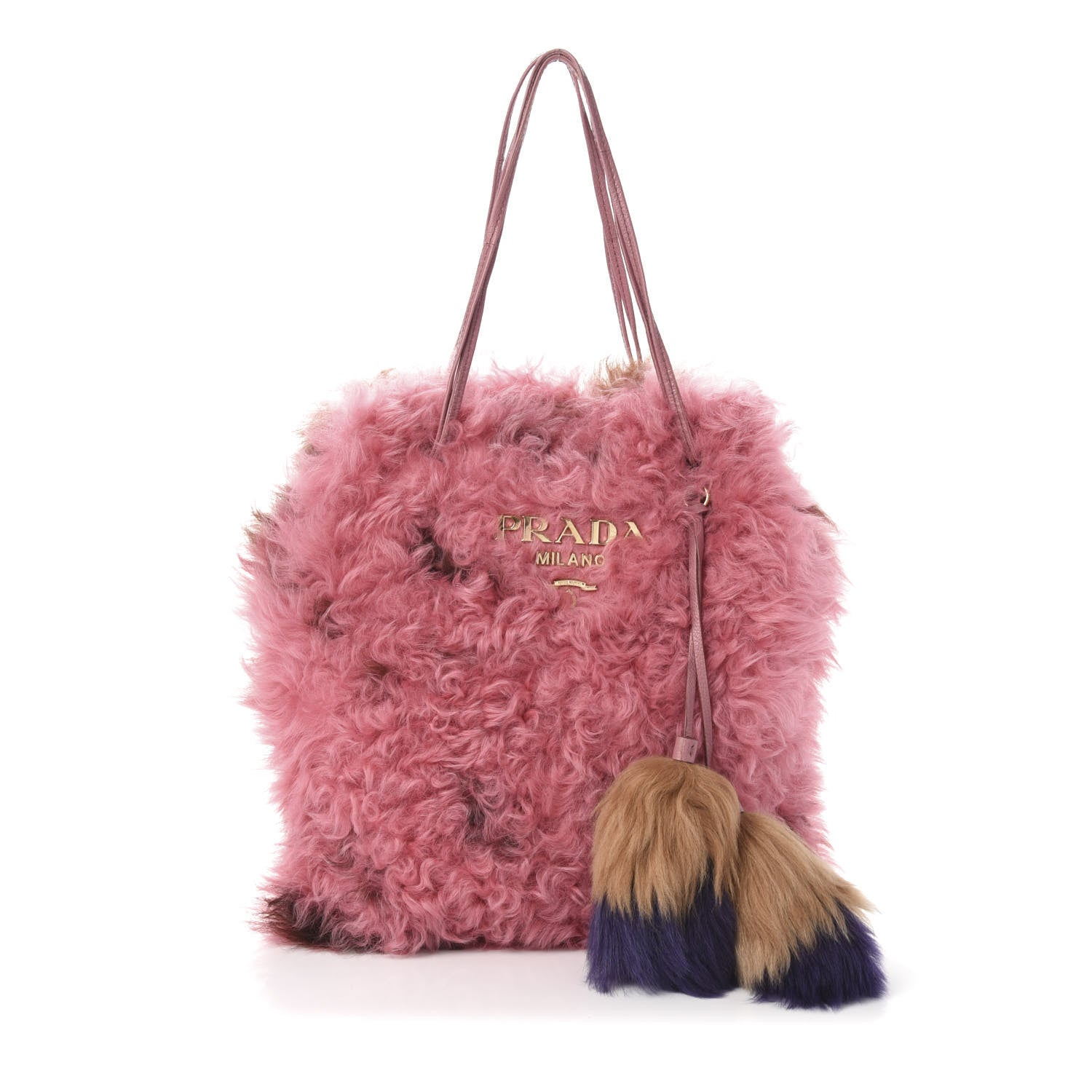 Prada Montone Shearling Fox Fur Shoulder Bag Begonia Cammello 1 of 8