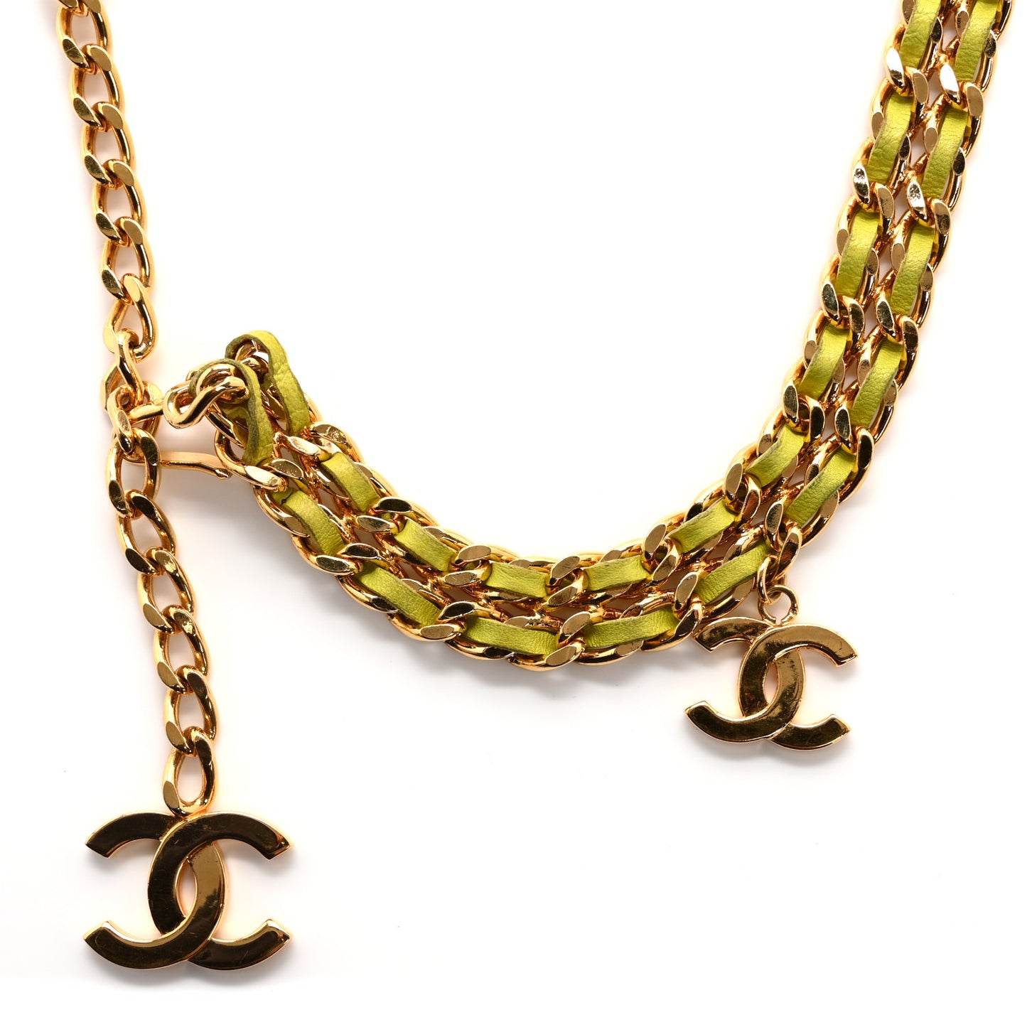 Lambskin CC Chain Belt Green Gold