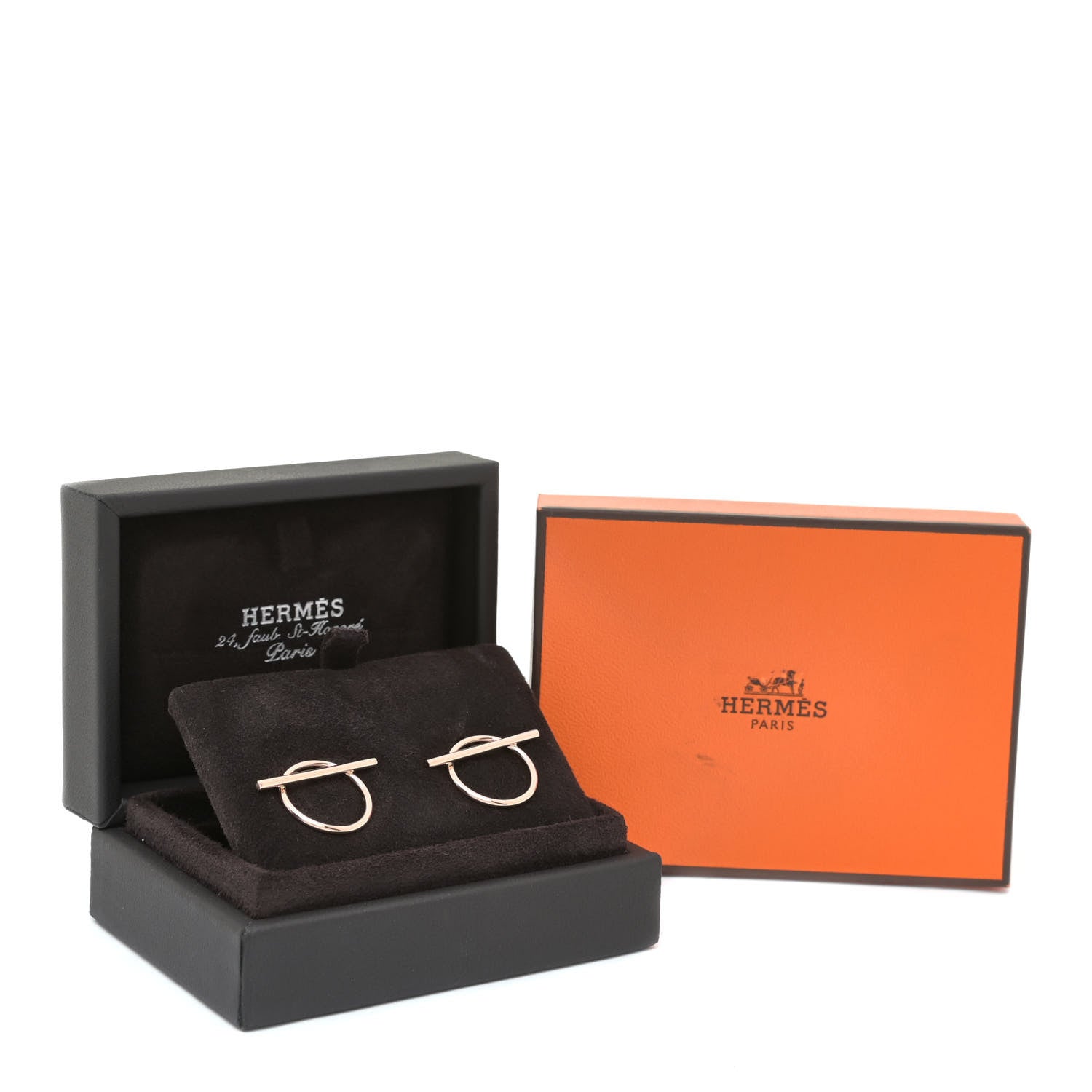 Hermes 18K Rose Gold MM Echappee Earrings 6 of 6