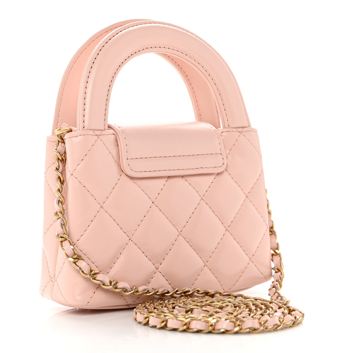 Chanel Shiny Aged Calfskin Quilted Mini Nano Kelly Shopper Light Pink 3 of 8