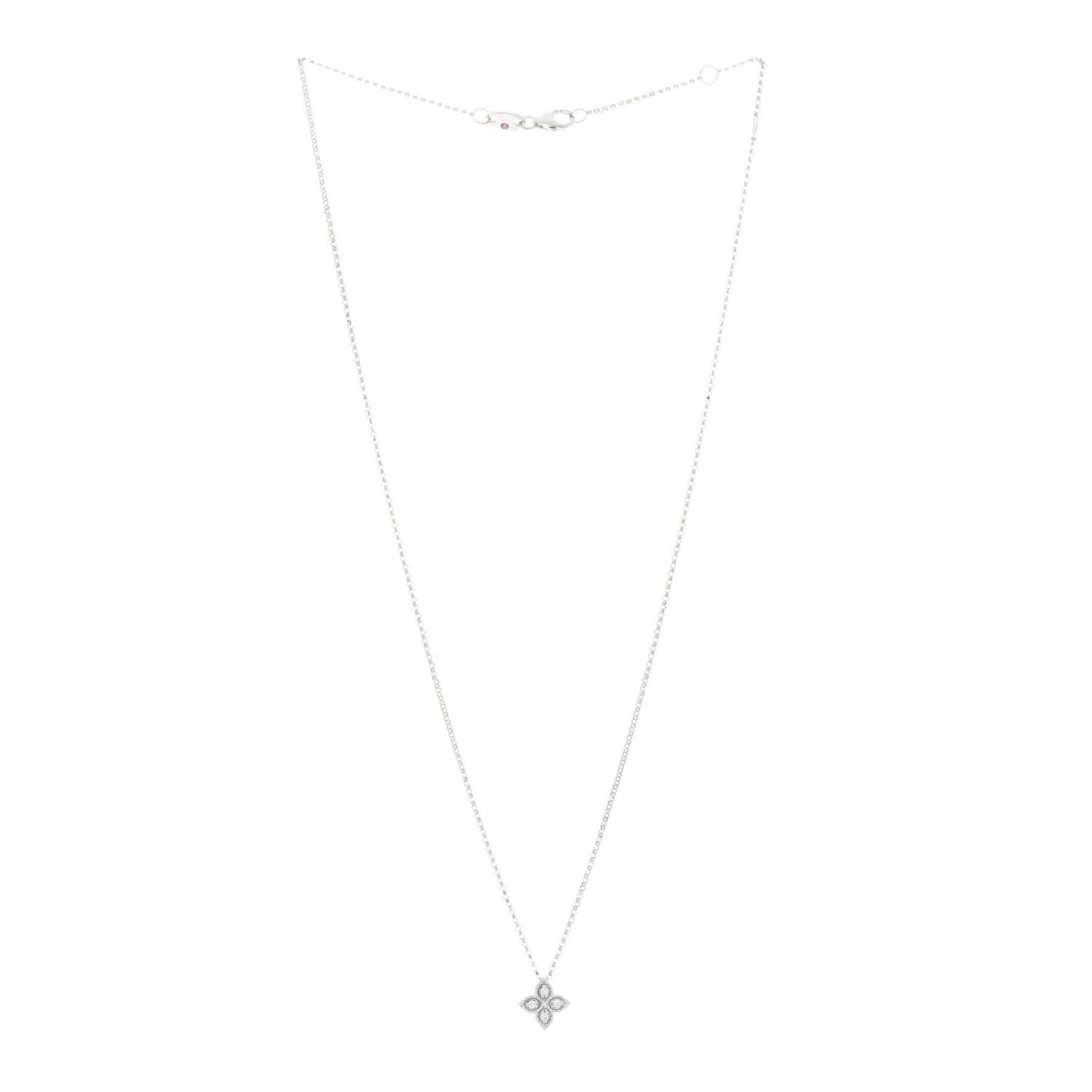 18K White Gold Diamond Small Princess Flower Pendant Necklace