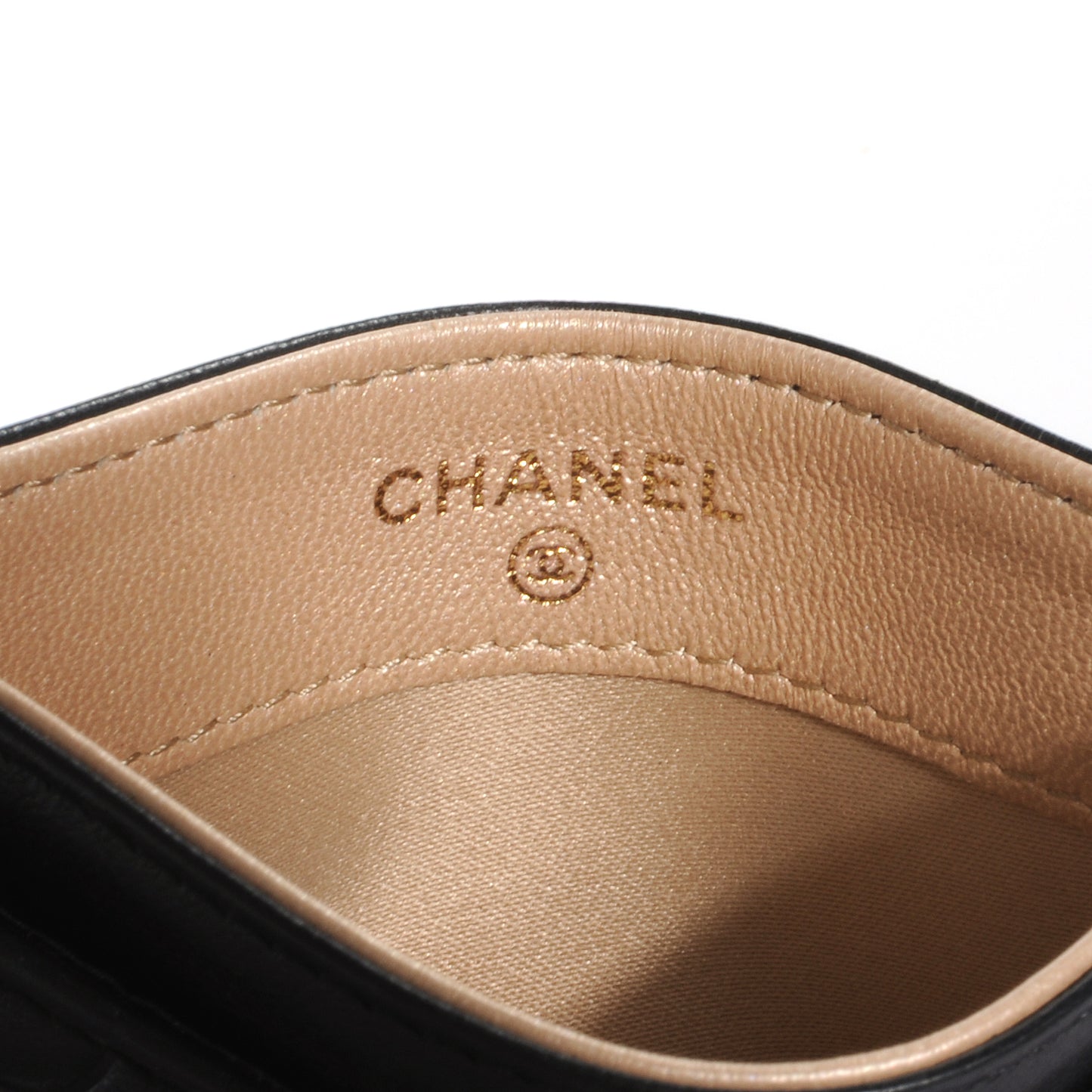 Lambskin Camellia Embossed Card Holder Black
