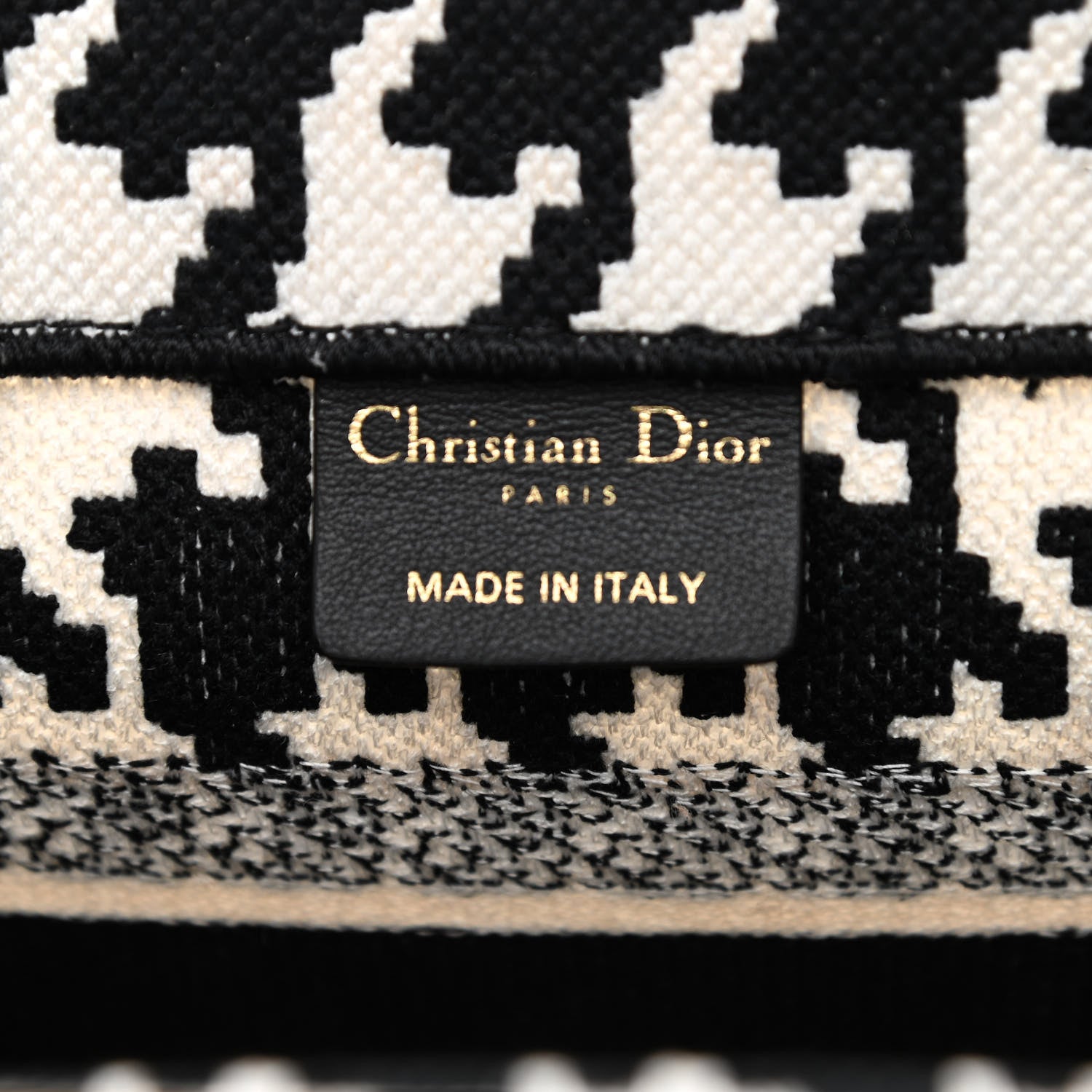 Christian Dior Canvas Houndstooth Embroidered Small Book Tote Black White 6 of 8