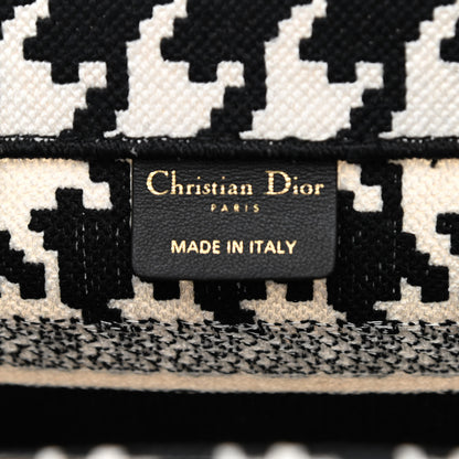 Christian Dior Canvas Houndstooth Embroidered Small Book Tote Black White 6 of 8