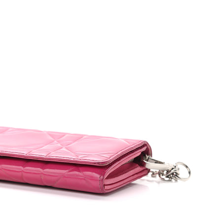Christian Dior Patent Cannage Lady Dior Rendezvous Wallet On Chain Fuchsia 10 of 14