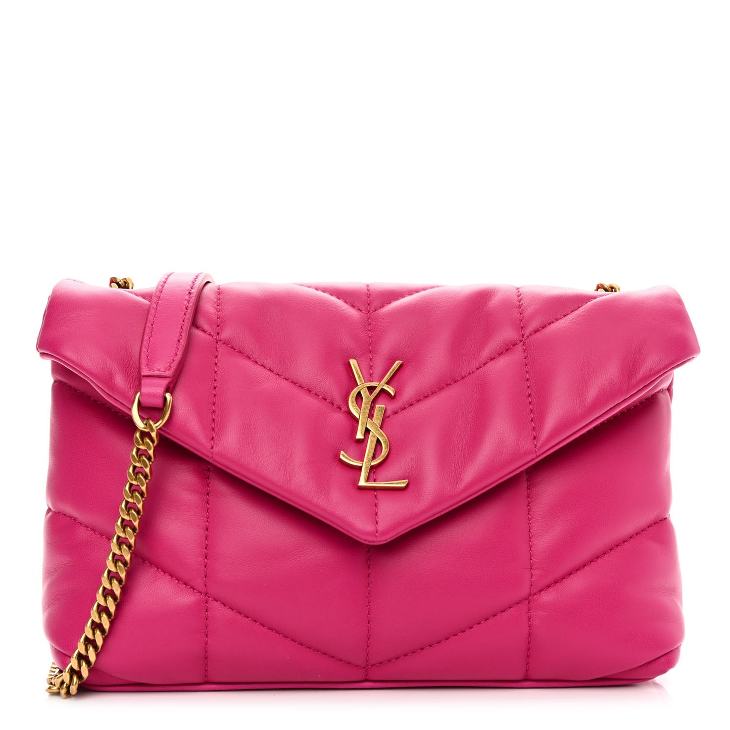 Lambskin Quilted Toy Loulou Puffer Monogram Chain Satchel Bubblegum