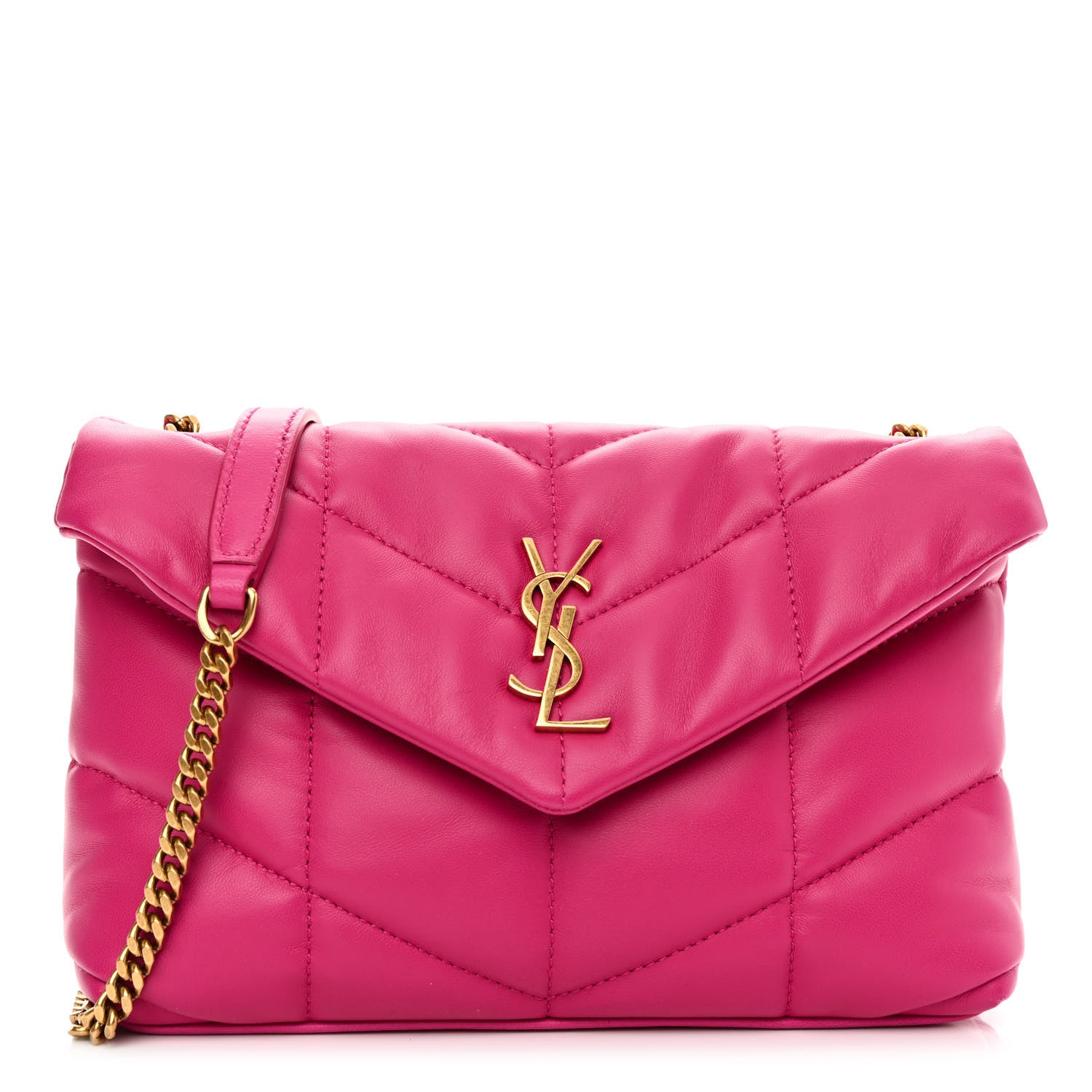 Saint Laurent Lambskin Quilted Toy Loulou Puffer Monogram Chain Satchel Bubblegum 1 of 11