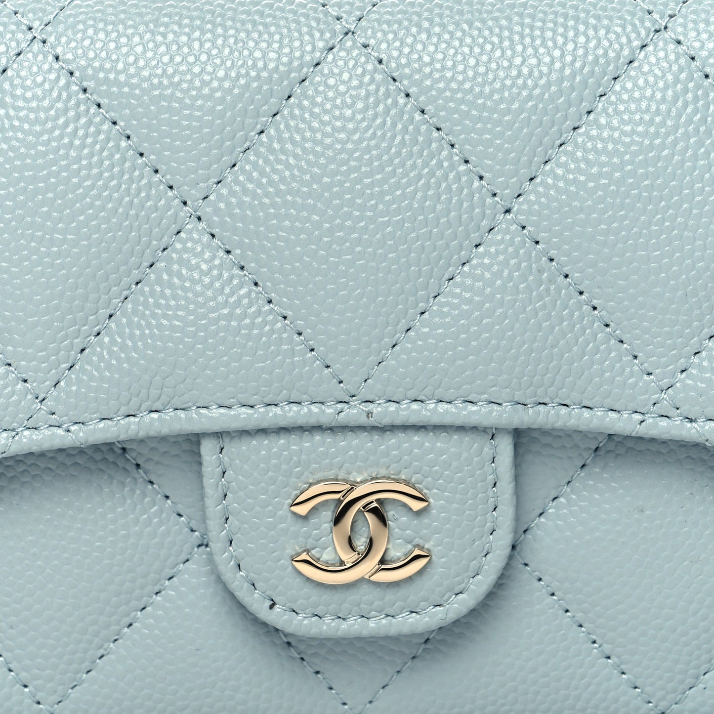 Caviar Quilted Medium Gusset Flap Wallet Light Blue
