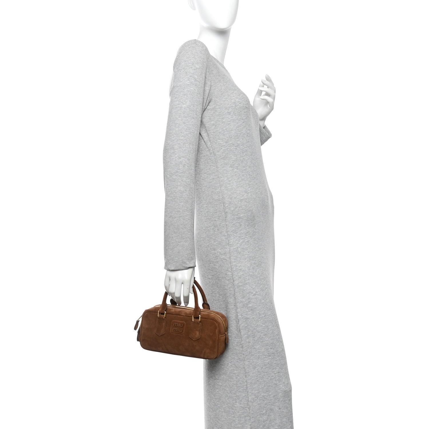 Miu Miu Suede Padded Regular Arcadie Top Handle Bag Cacao 2 of 9
