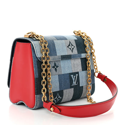 Louis Vuitton Denim Damier Monogram Twist Shoulder Bag MM Blue Rouge 4 of 10