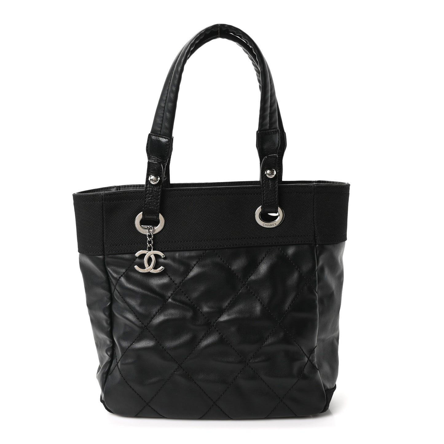 Coated Canvas Quilted Small Paris Biarritz Tote Black