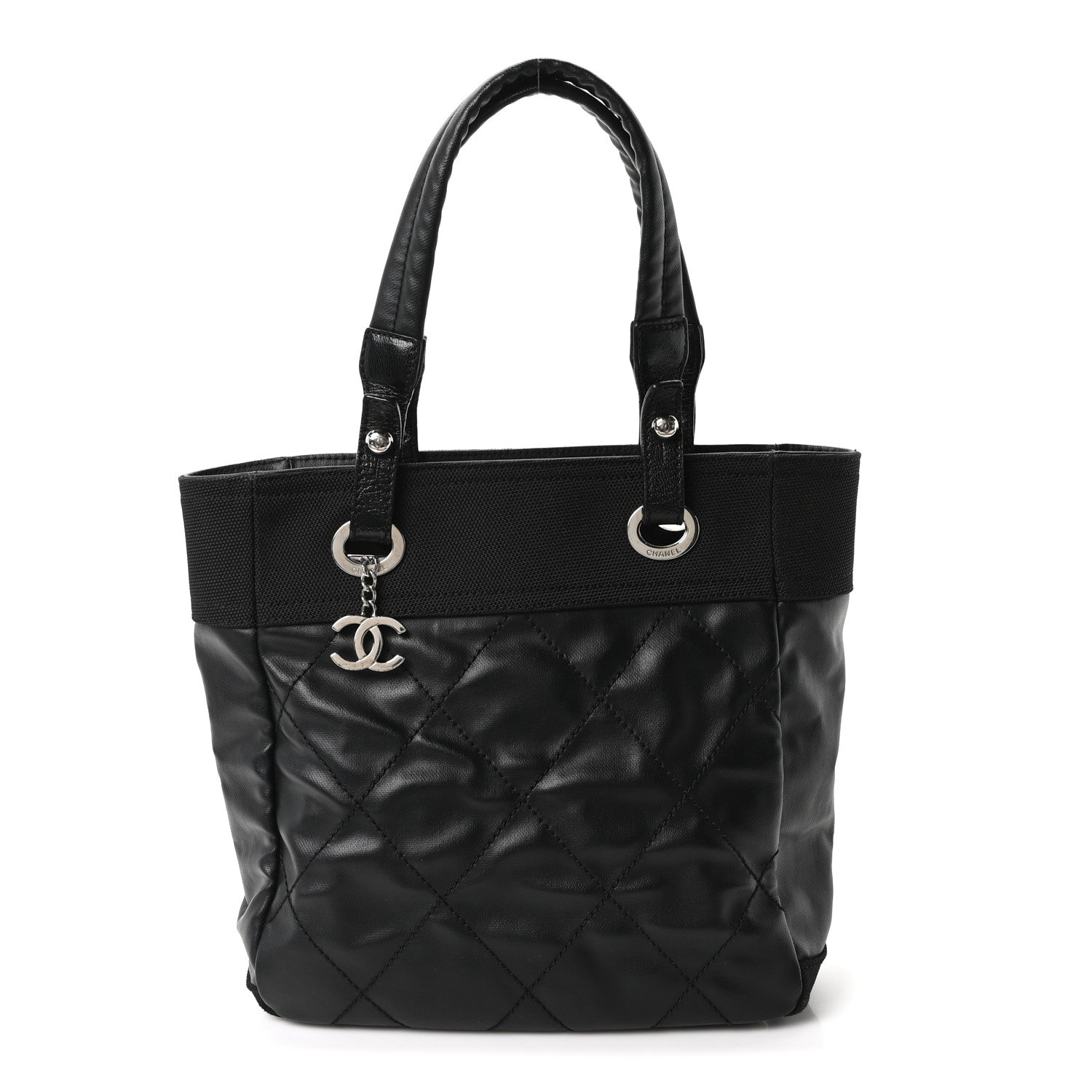 Chanel Coated Canvas Quilted Small Paris Biarritz Tote Black 1 of 10